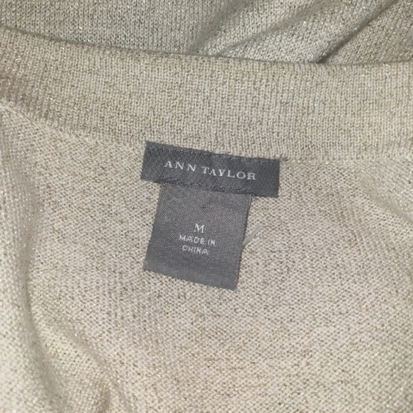 Ann Taylor  Merino Wool/Angora Blend Gold Shimmer and Satin Trim Cardigan - Picture 7 of 12